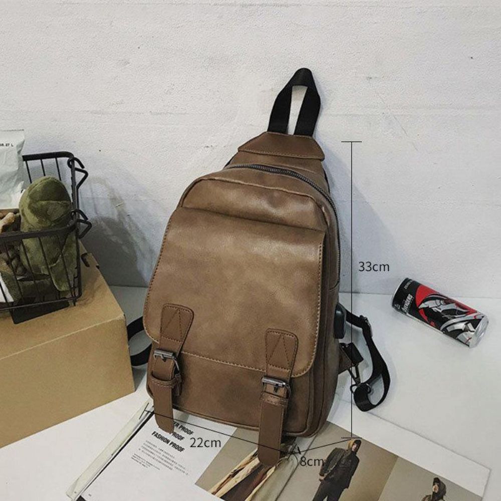 Männer Retro-Kopfhörerloch Multi-Carry-Usb-Aufladung Mehrschichtige Wasserdichte Umhängetasche Brusttasche Sling Bag