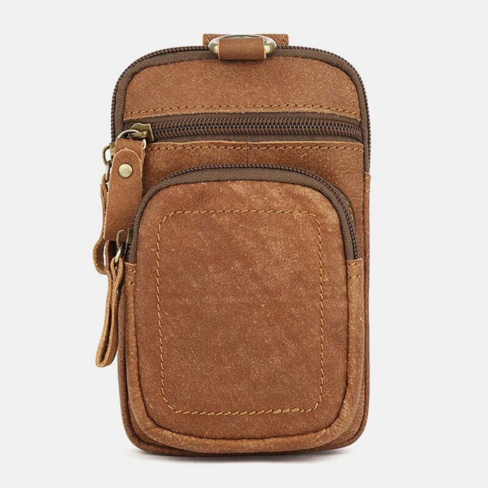 Herren Echtes Leder Gürteltasche Mit Mehreren Taschen Retro 6.5 Zoll Handytasche Gürteltasche Mit Haken