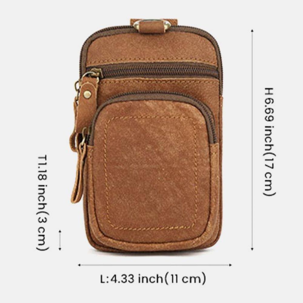 Herren Echtes Leder Gürteltasche Mit Mehreren Taschen Retro 6.5 Zoll Handytasche Gürteltasche Mit Haken