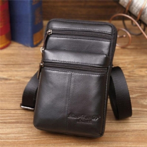 Herren Echtes Leder Mini Multifunktionale Messenger 7 Zoll Handytasche Gürteltasche Umhängetasche