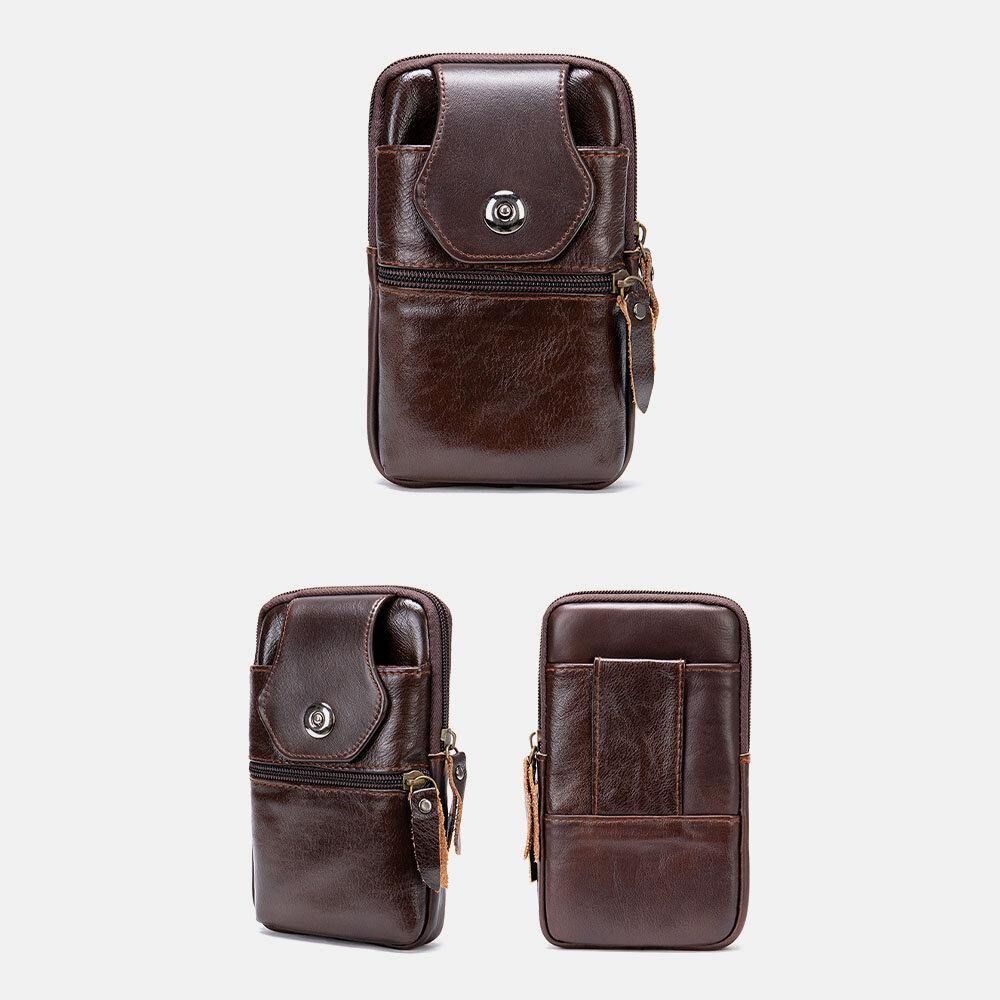 Herren Echtes Leder Multifunktional Vintage 6.3 Zoll Handytasche Kartenetui Rindsleder Gürteltasche