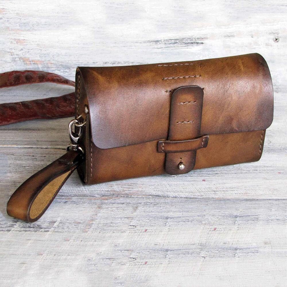 Herren Echtes Leder Multifunktions Vintage 6.3 Zoll Handytasche Handytasche Brieftaschen Geldbörse Hüfttaschen