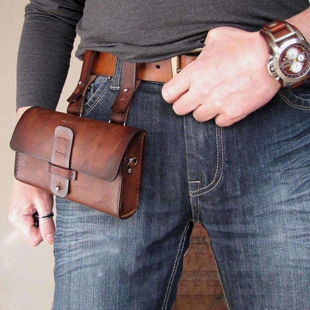 Herren Echtes Leder Multifunktions Vintage 6.3 Zoll Handytasche Handytasche Brieftaschen Geldbörse Hüfttaschen