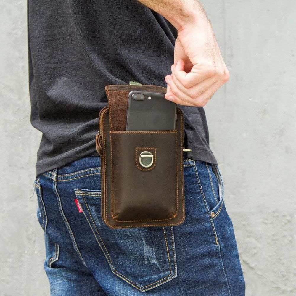 Herren Echtes Leder Retro Casual Outdoor Multi-Carry Handytasche Umhängetasche Gürteltasche Für 5.8 Zoll Telefon