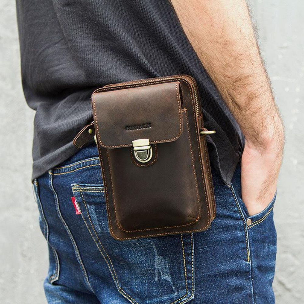 Herren Echtes Leder Retro Casual Outdoor Multi-Carry Handytasche Umhängetasche Gürteltasche Für 5.8 Zoll Telefon