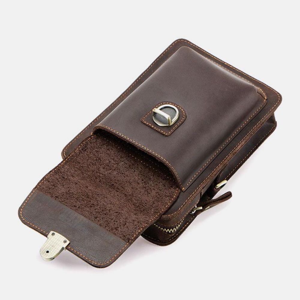 Herren Echtes Leder Retro Casual Outdoor Multi-Carry Handytasche Umhängetasche Gürteltasche Für 5.8 Zoll Telefon