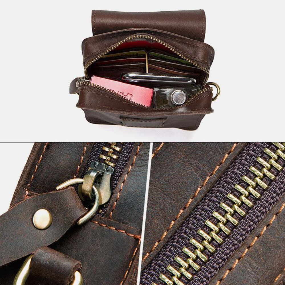 Herren Echtes Leder Retro Casual Outdoor Multi-Carry Handytasche Umhängetasche Gürteltasche Für 5.8 Zoll Telefon