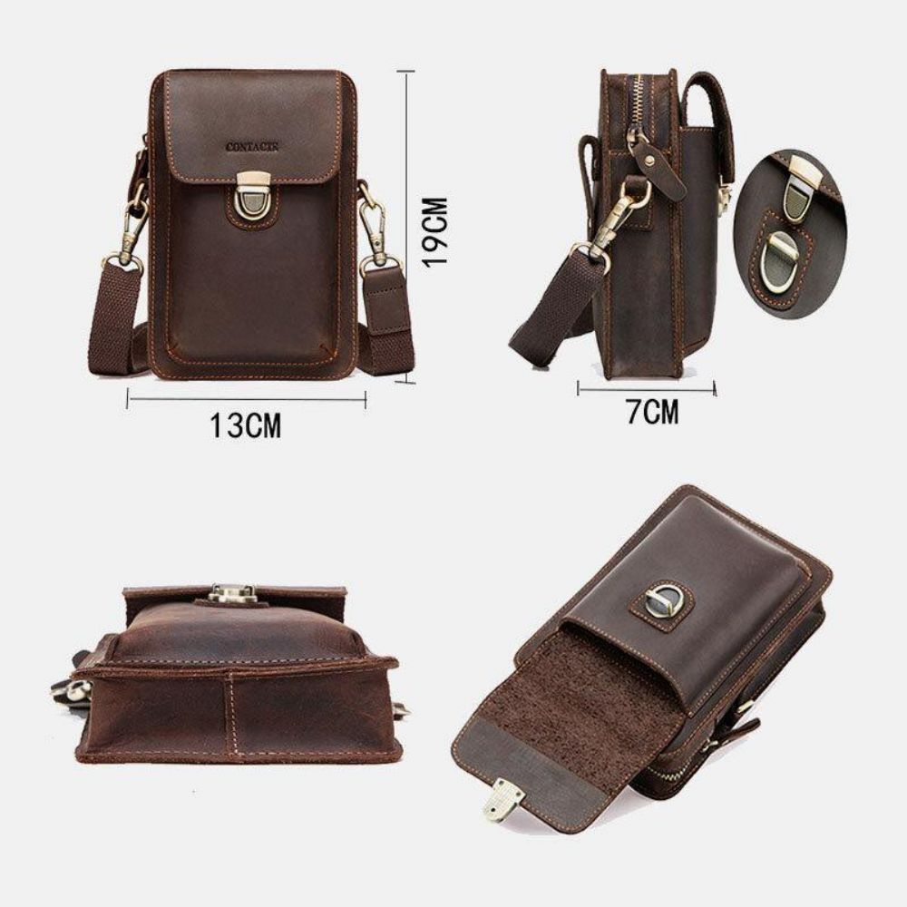 Herren Echtes Leder Retro Casual Outdoor Multi-Carry Handytasche Umhängetasche Gürteltasche Für 5.8 Zoll Telefon