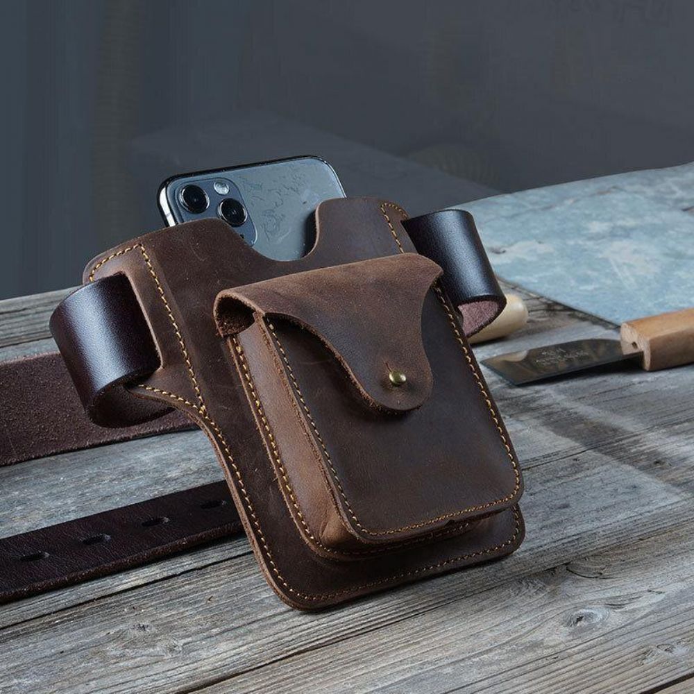 Herren Echtes Leder Retro Solide Leicht Zu Tragen Outdoor Sport Laufen 7.2 Zoll Telefon Aufbewahrungstasche Gürteltasche Mit Gürtelschlaufe