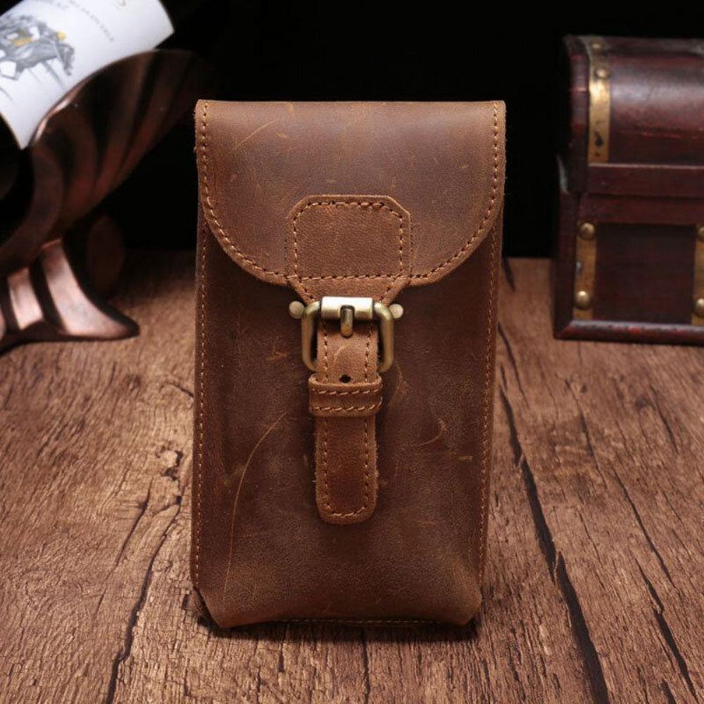 Herren Echtes Leder Wasserdicht Vintage Casual 5.8 Zoll Handytasche Rindsleder Gürteltasche Mit Haken