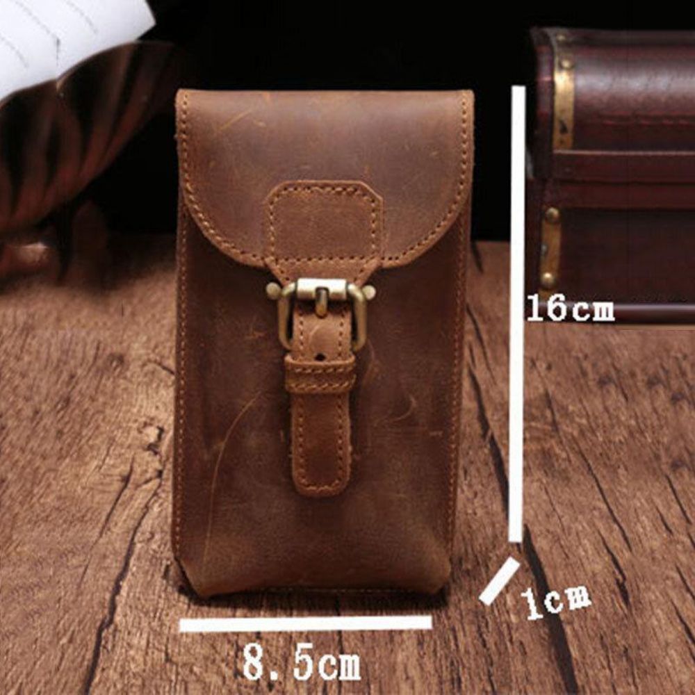 Herren Echtes Leder Wasserdicht Vintage Casual 5.8 Zoll Handytasche Rindsleder Gürteltasche Mit Haken