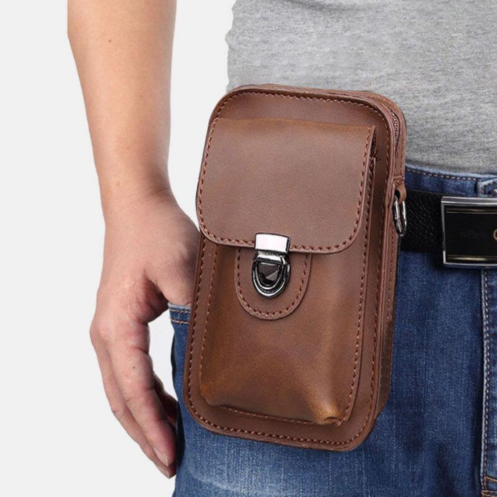 Herren Kunstleder Mini Casual Multi-Carry Taille Hängend 6.3 Zoll Handytasche Schulter Umhängetasche Mit Gürtelschlaufe