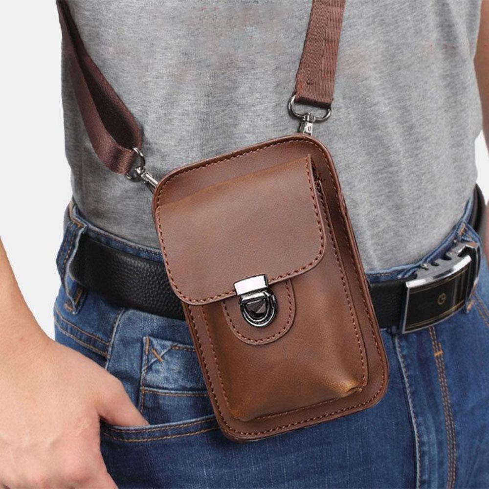 Herren Kunstleder Mini Casual Multi-Carry Taille Hängend 6.3 Zoll Handytasche Schulter Umhängetasche Mit Gürtelschlaufe