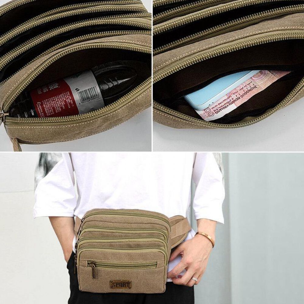 Herren Wasserdichte Multi-Pocket-Gürteltasche Canvas Große Kapazität Mehrzweck-Handytasche Brusttasche Umhängetasche Umhängetasche