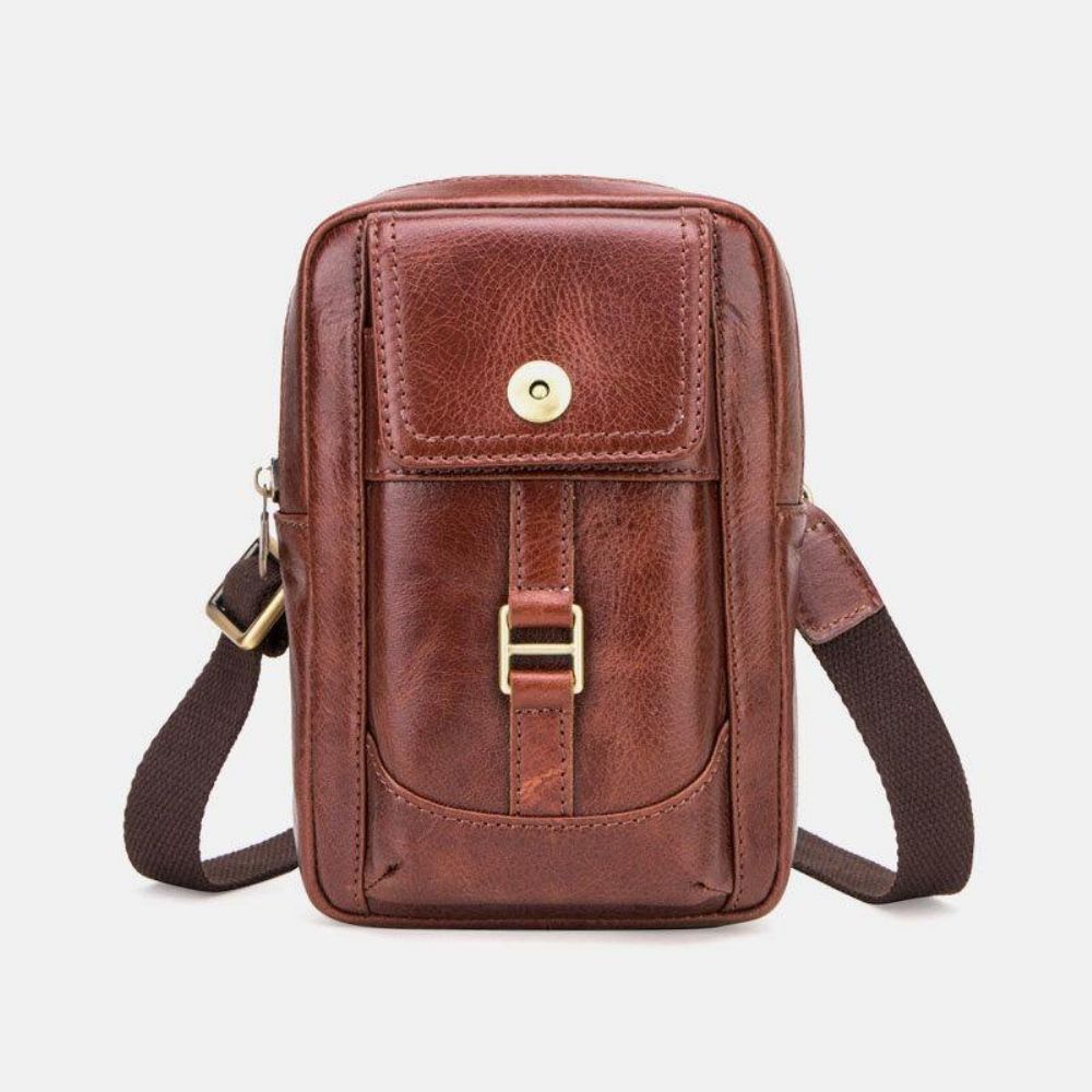 Männer Echtes Leder Retro Mode 5.8 Zoll Handytasche Multi-Carry Umhängetasche Gürteltasche