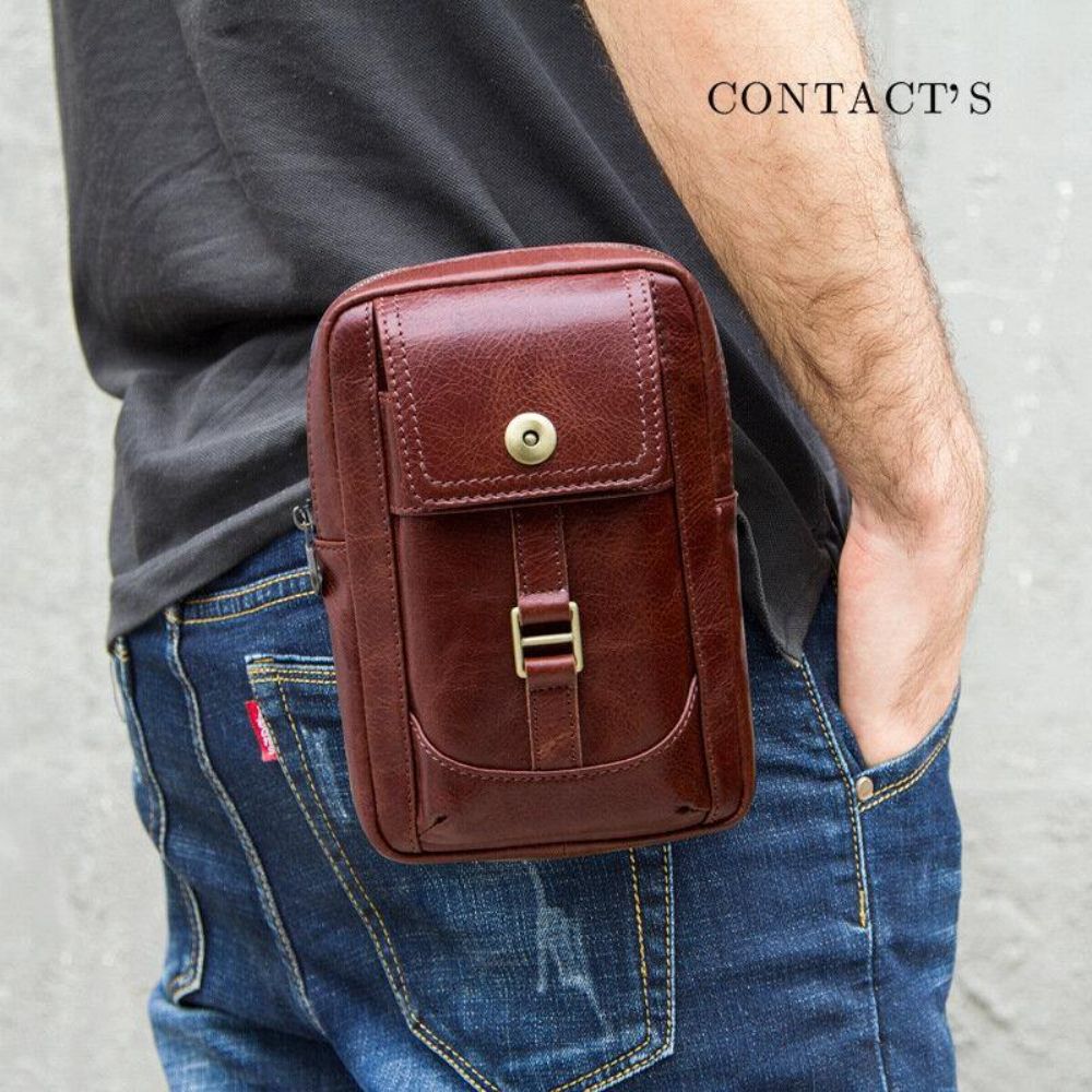 Männer Echtes Leder Retro Mode 5.8 Zoll Handytasche Multi-Carry Umhängetasche Gürteltasche