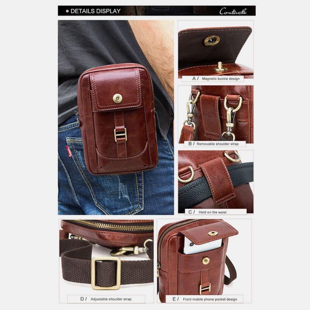 Männer Echtes Leder Retro Mode 5.8 Zoll Handytasche Multi-Carry Umhängetasche Gürteltasche