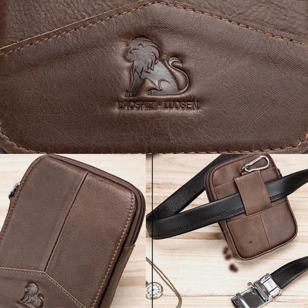 Männer Echtes Leder Retro Outdoor 6.5 Zoll Handytasche Gürtel Handfreie Gürteltasche