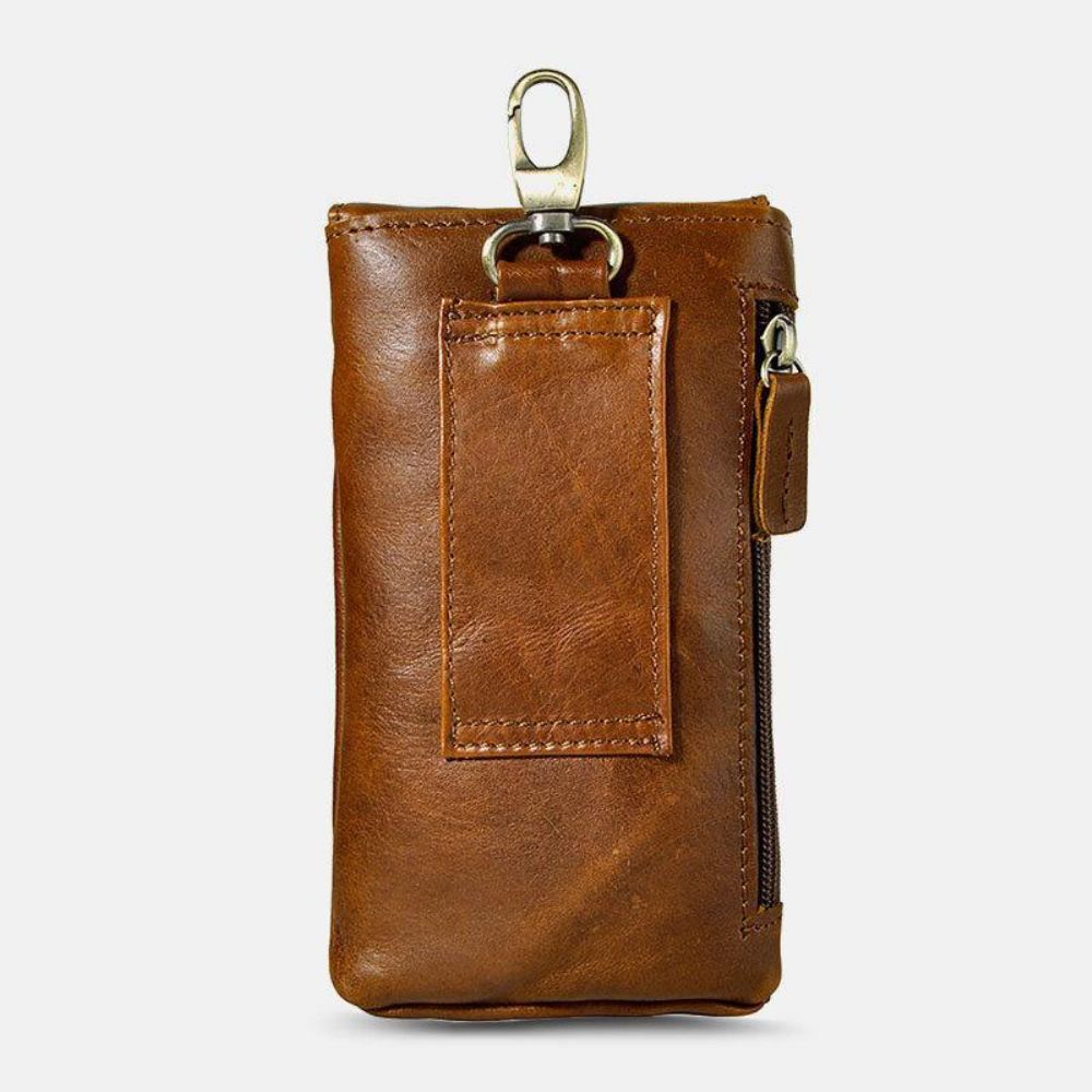 Männer Edc Echtes Leder Vintage Outdoor 7 Zoll Telefon Kameratasche Gürteltasche Brieftasche Mit Haken