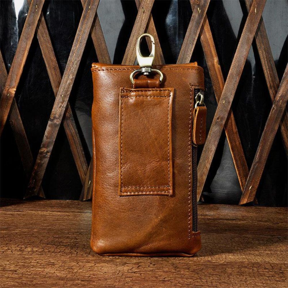 Männer Edc Echtes Leder Vintage Outdoor 7 Zoll Telefon Kameratasche Gürteltasche Brieftasche Mit Haken