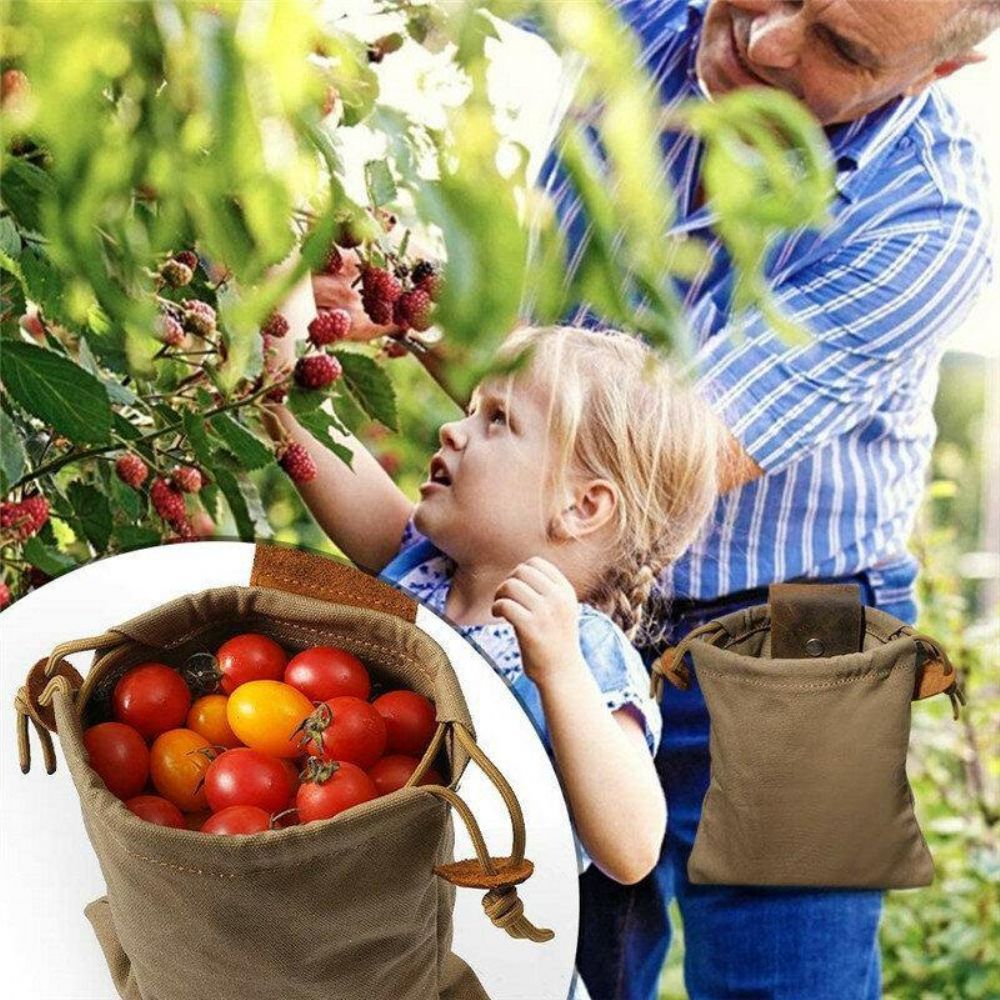 Männer Leinwand Echtes Leder Edc Faltbare Futtertasche Gürteltasche Geldbörse Obstpflücktasche Aufbewahrungstasche