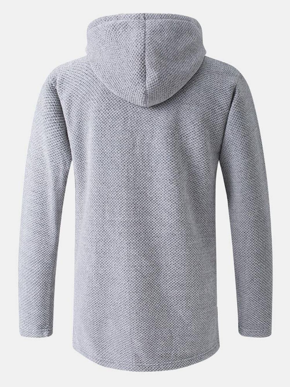 Einfarbiger Warmer Mittellanger Kapuzenpullover Mit Kordelzug Und Tasche Für Herren