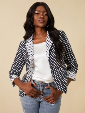 Farbblock-Blazer Mit Polka Dots-Revers Und 3/4-Ärmeln