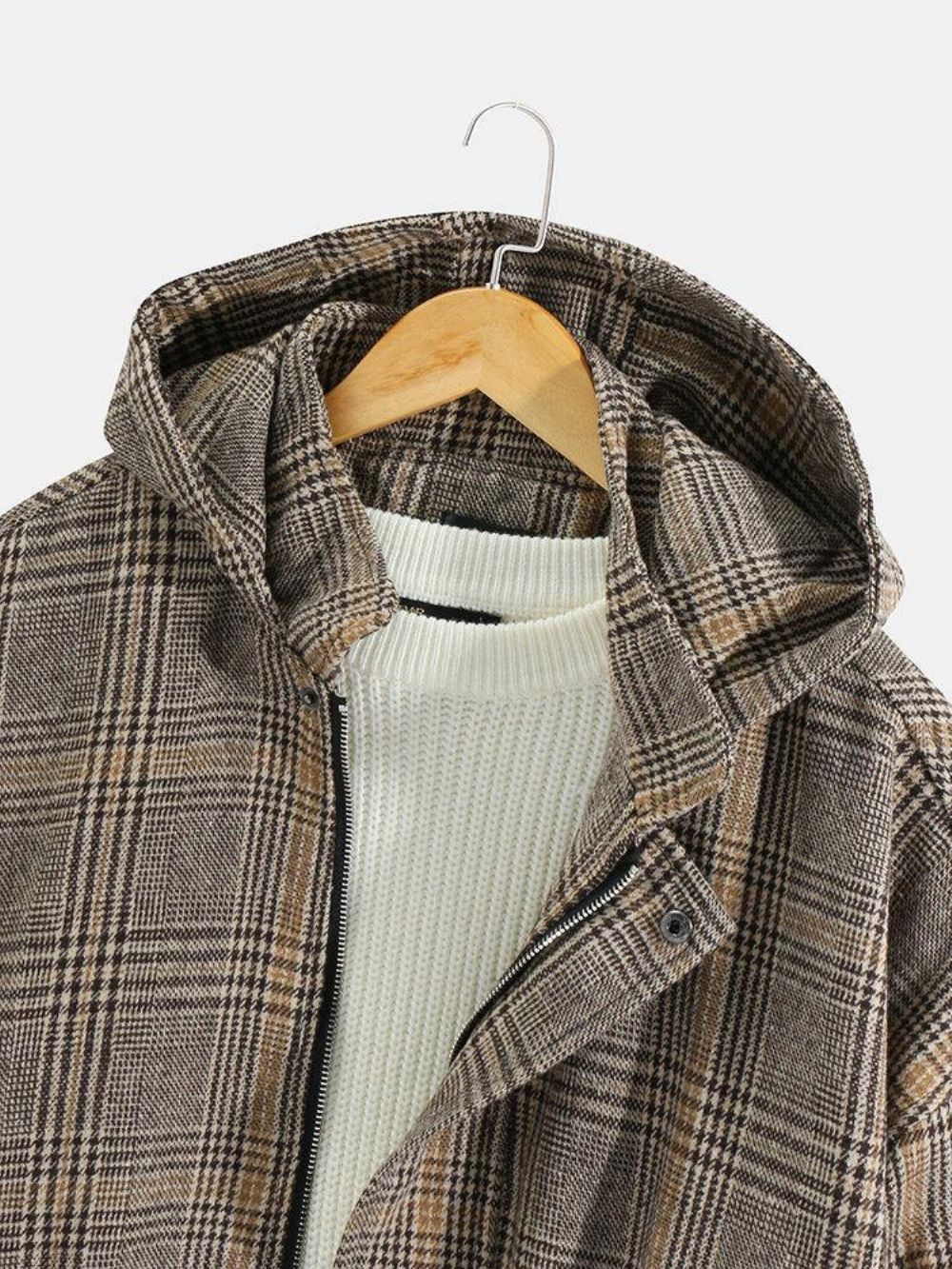 Herren Vintage Plaid Kordelzug Taillentasche Warme Kapuzenmäntel