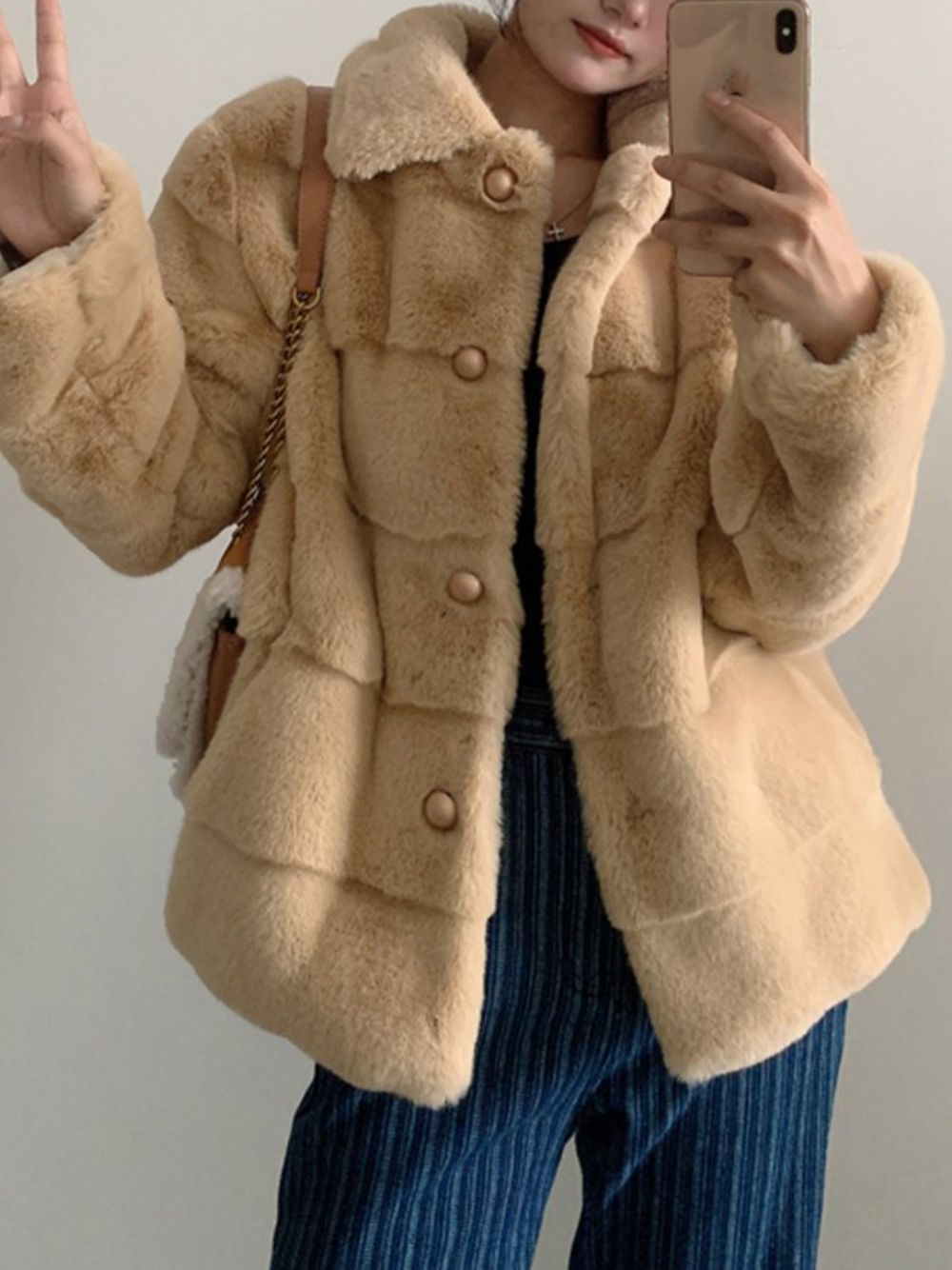 Langärmlige Schlichte Urban Loose Teddy Jacke