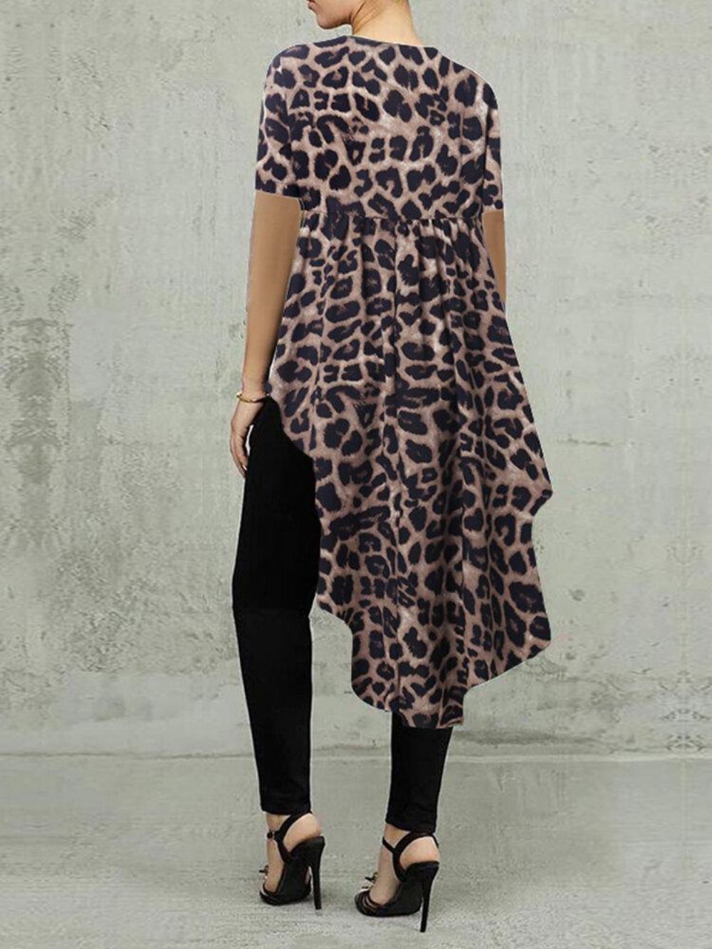 100 % Polyester Leopard Print High Low Bluse Für Frauen