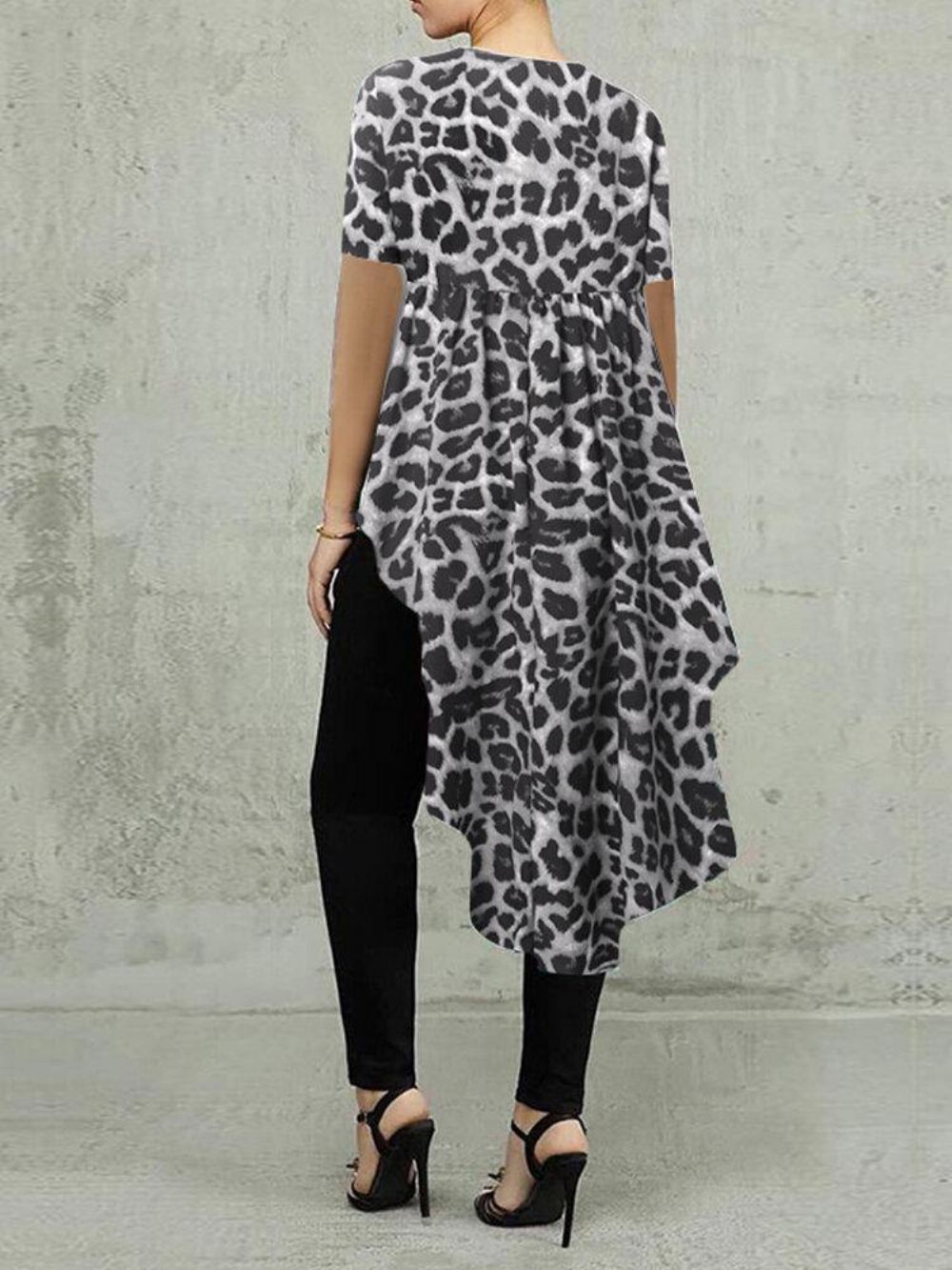 100 % Polyester Leopard Print High Low Bluse Für Frauen