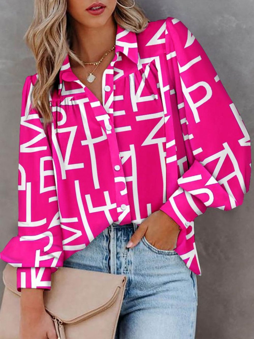 Bluse Mit Hemdkragen Und Urban Text Letters-Print