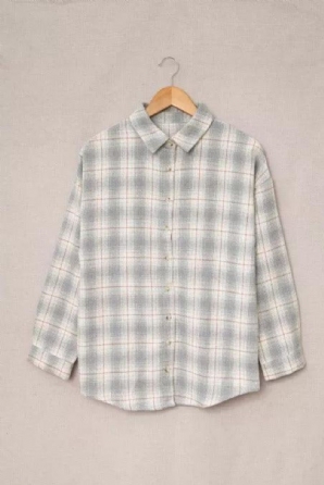 Box Plissee Kariertes Button-Down-Hemd