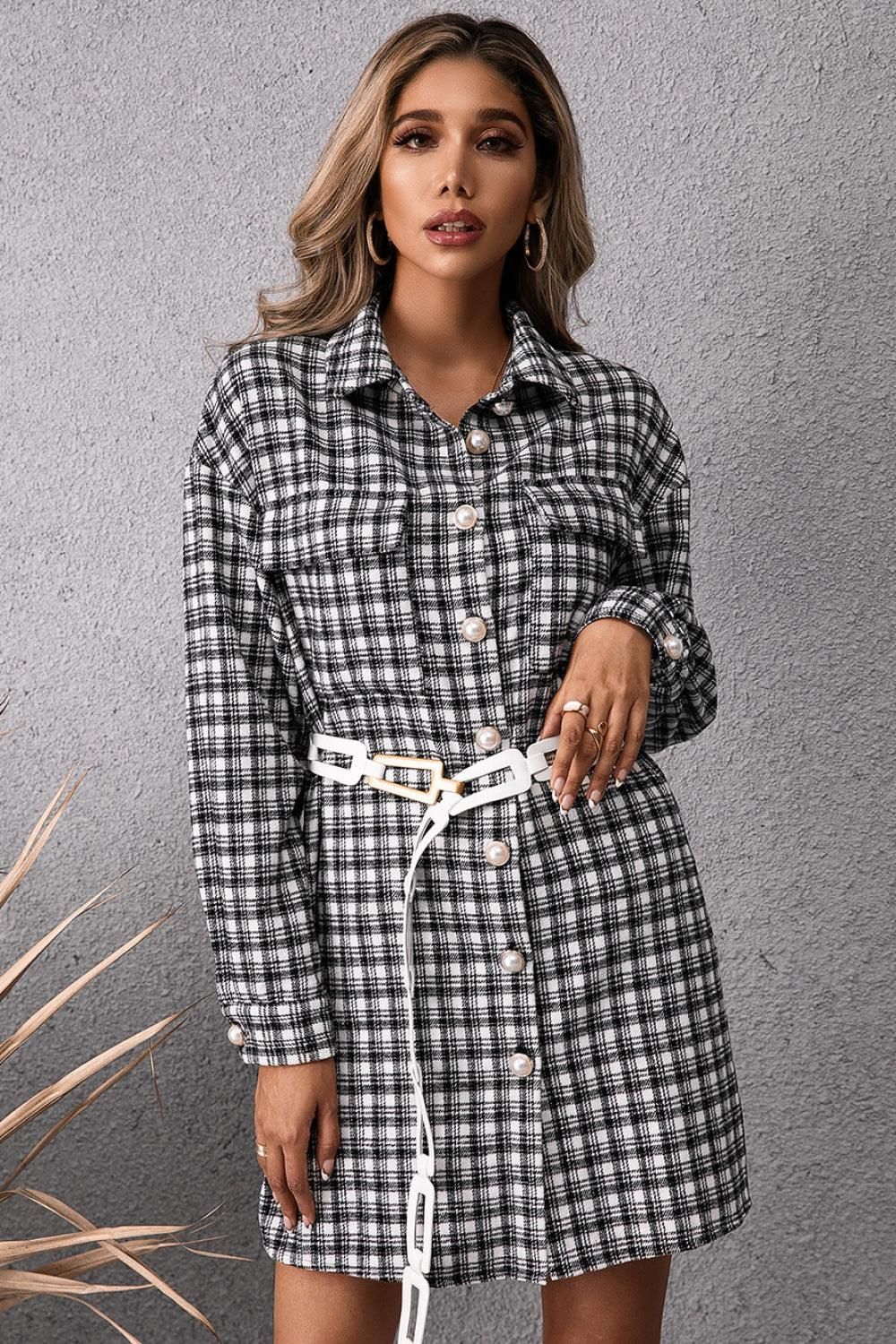 Kariertes Button-Down-Hemdkleid