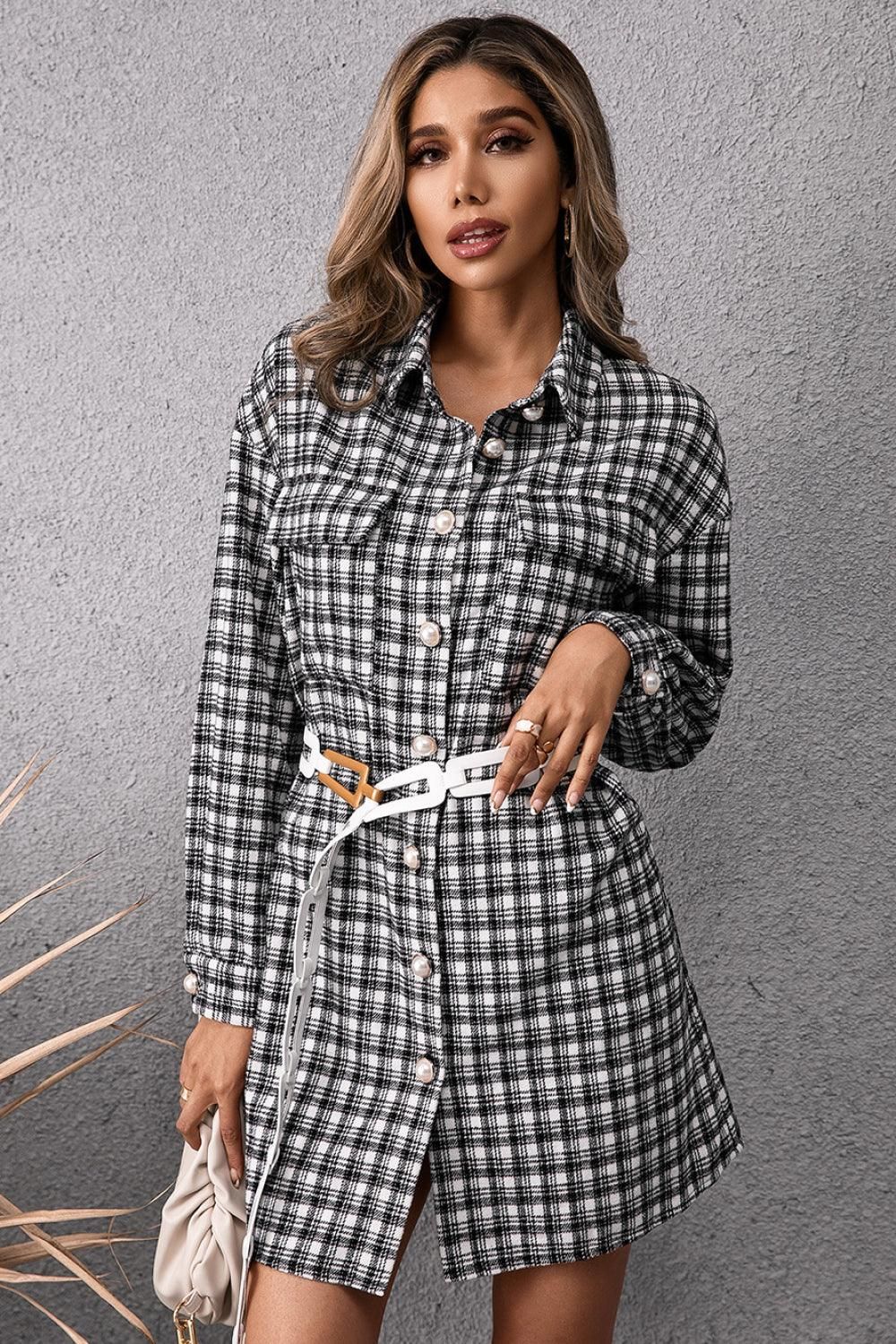 Kariertes Button-Down-Hemdkleid