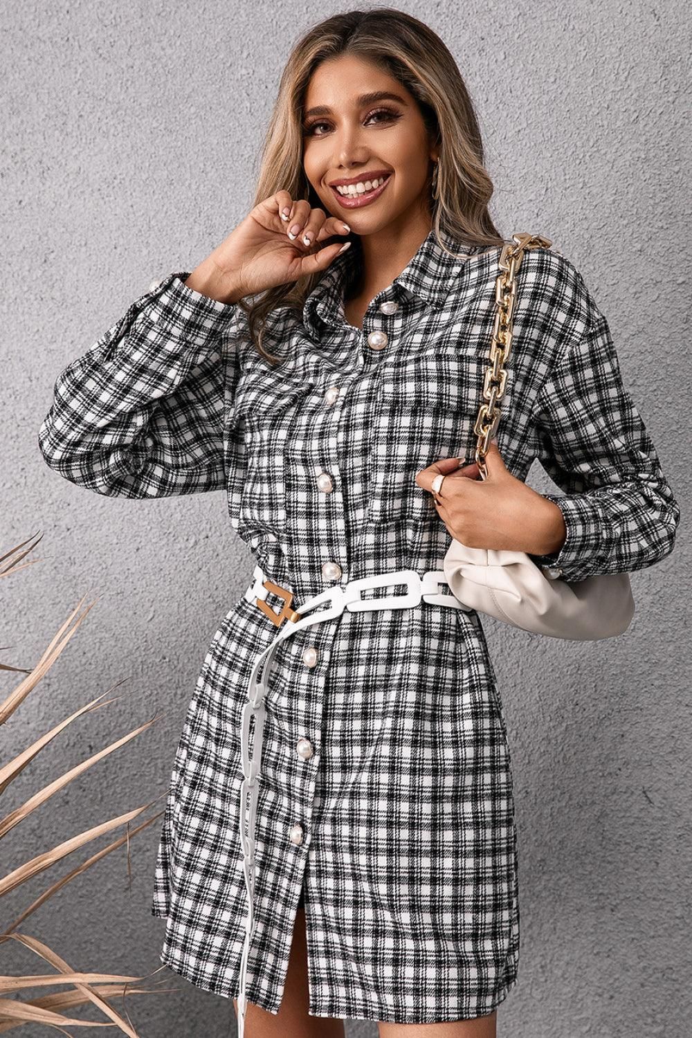 Kariertes Button-Down-Hemdkleid