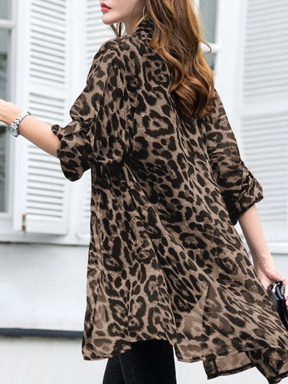 Langärmlige Dünne Leichte Chiffon-Leopard-Freizeit-Strickjacke Für Frauen