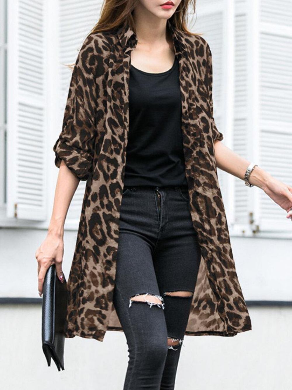 Langärmlige Dünne Leichte Chiffon-Leopard-Freizeit-Strickjacke Für Frauen