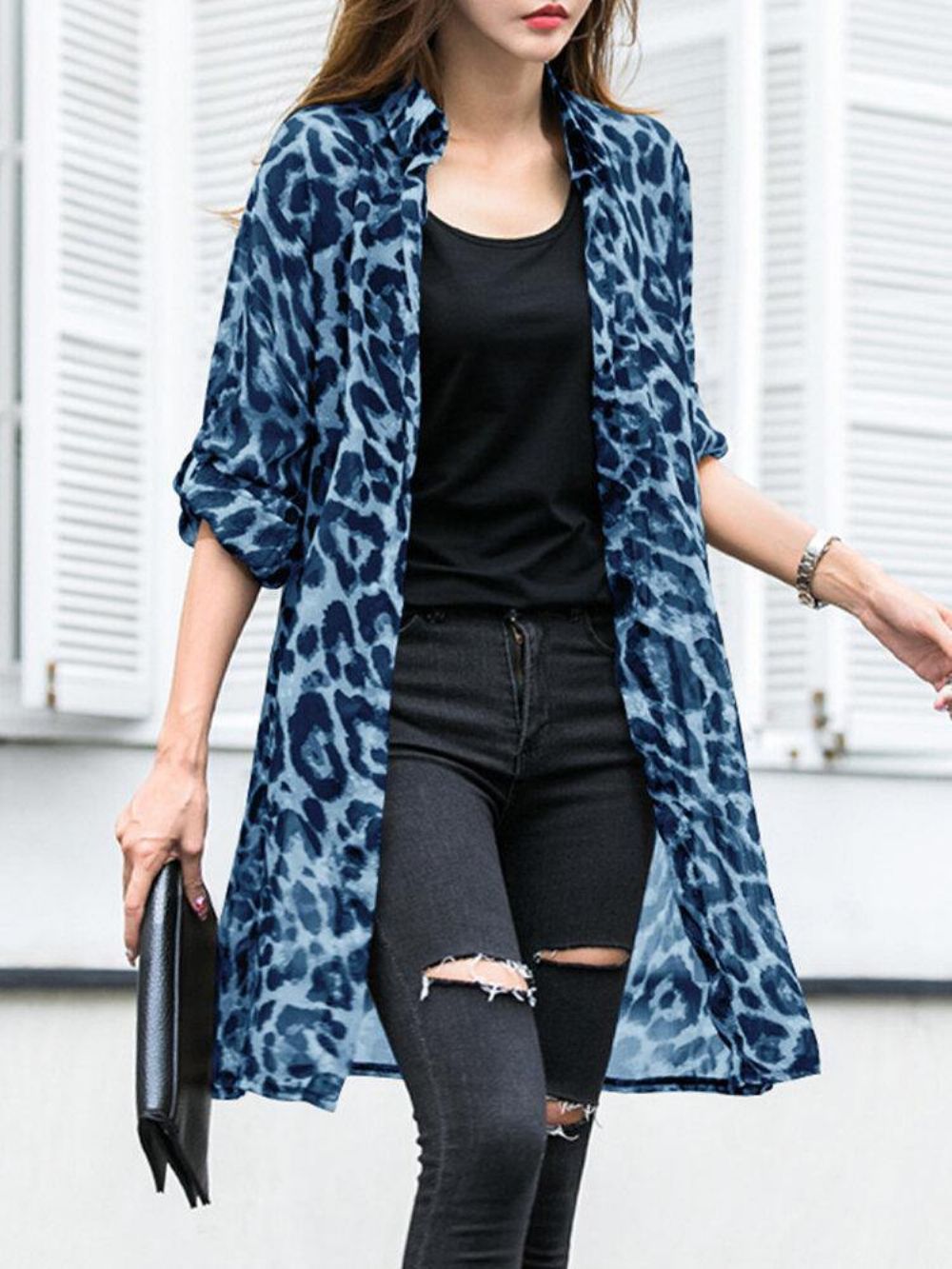 Langärmlige Dünne Leichte Chiffon-Leopard-Freizeit-Strickjacke Für Frauen