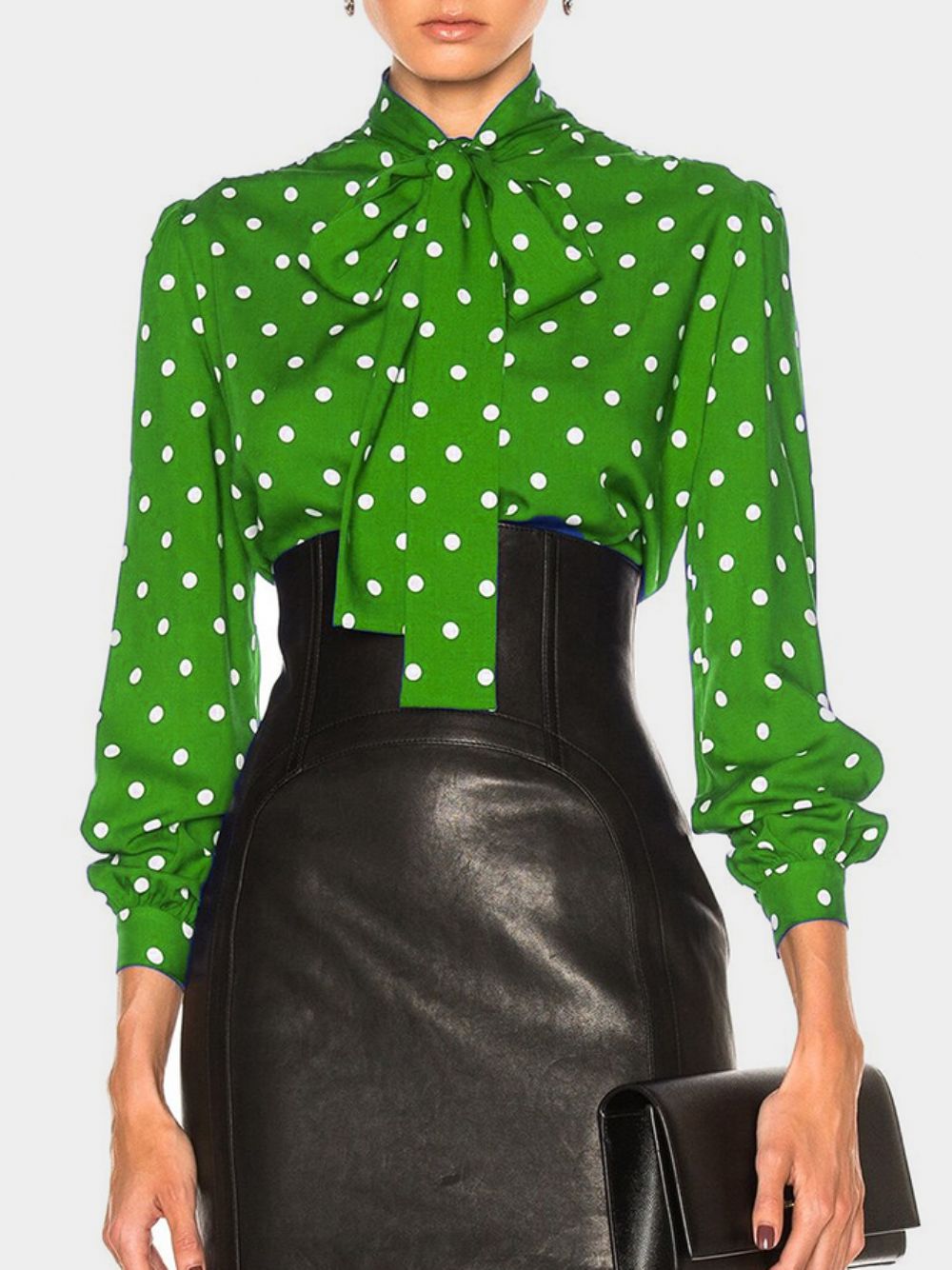 Langarm Polka Dots Lose Elegante Stehkragenblusen