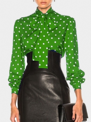 Langarm Polka Dots Lose Elegante Stehkragenblusen