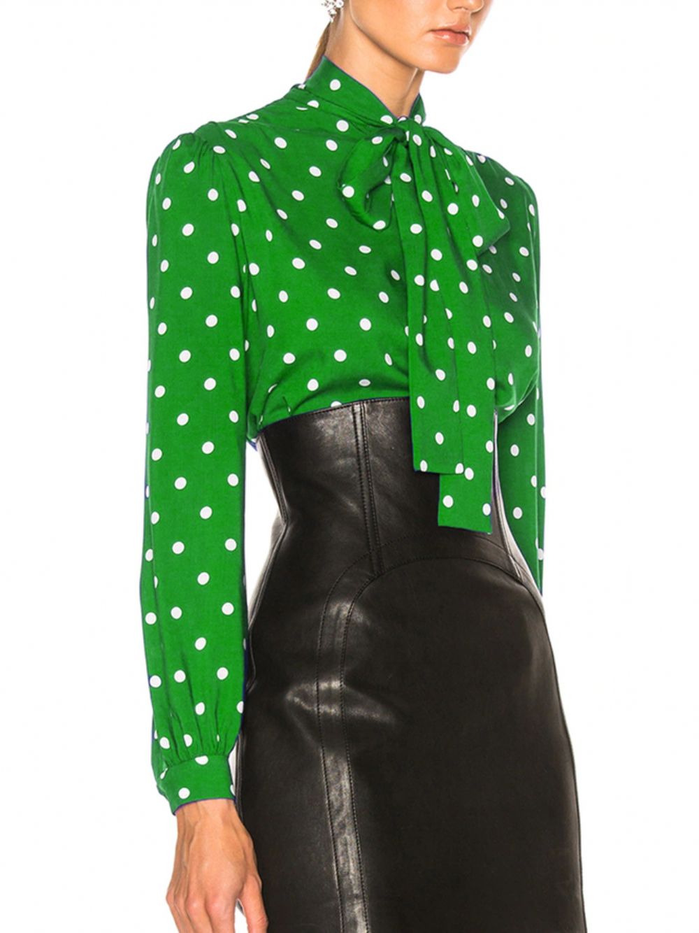 Langarm Polka Dots Lose Elegante Stehkragenblusen