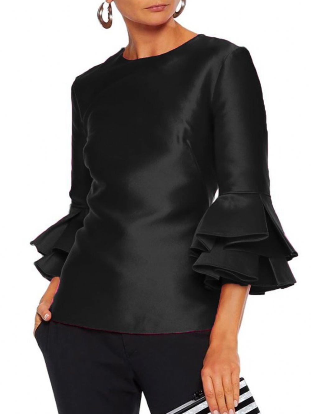 Mantel Elegantes Rundhalsausschnitt Solid Top