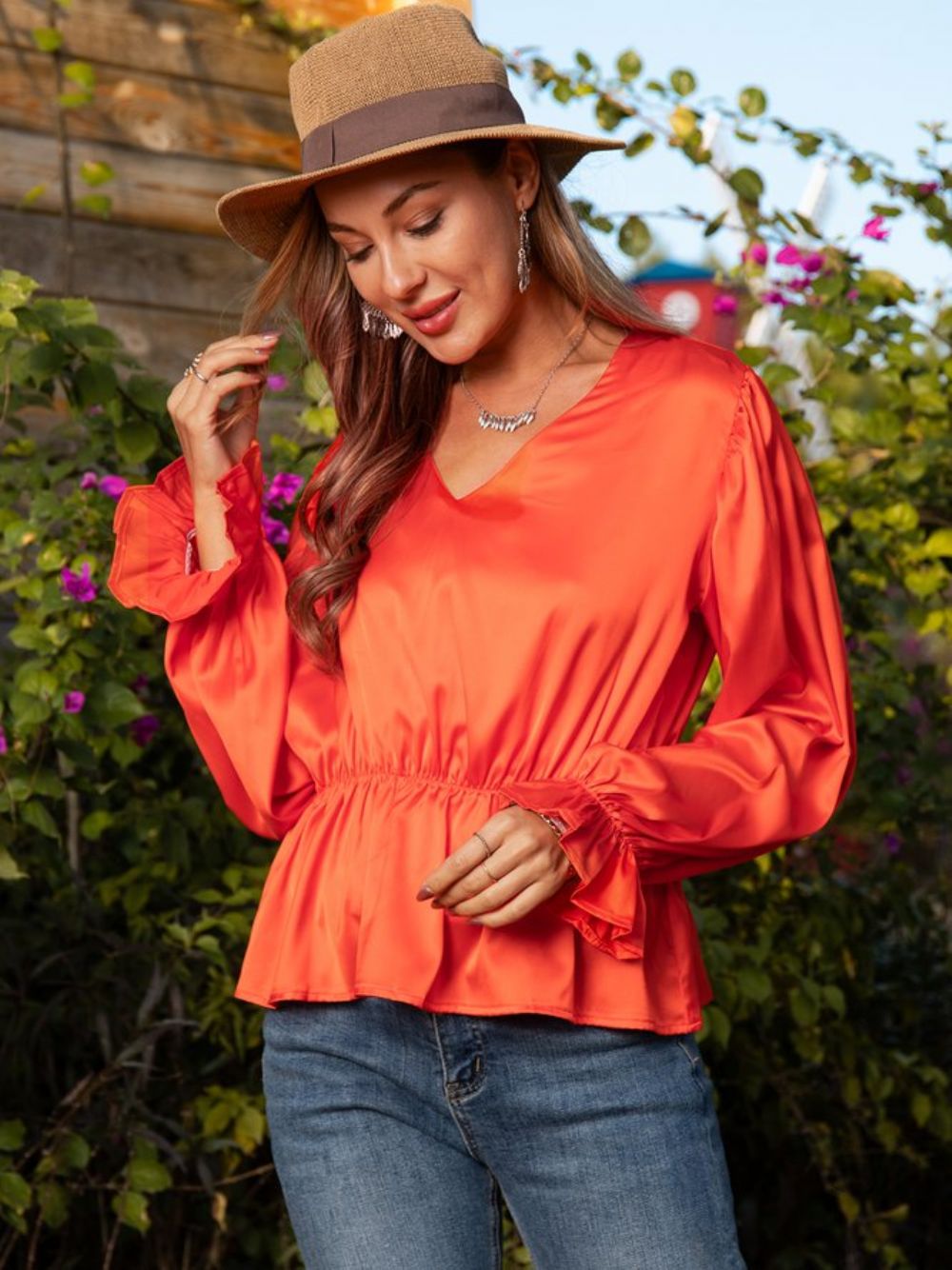 Orange Lässiges Vintage-Top