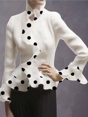 Regular Fit Elegante Polka Dots Langarmbluse