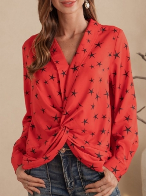 Rotes Casual Star Shift Top Mit V-Ausschnitt