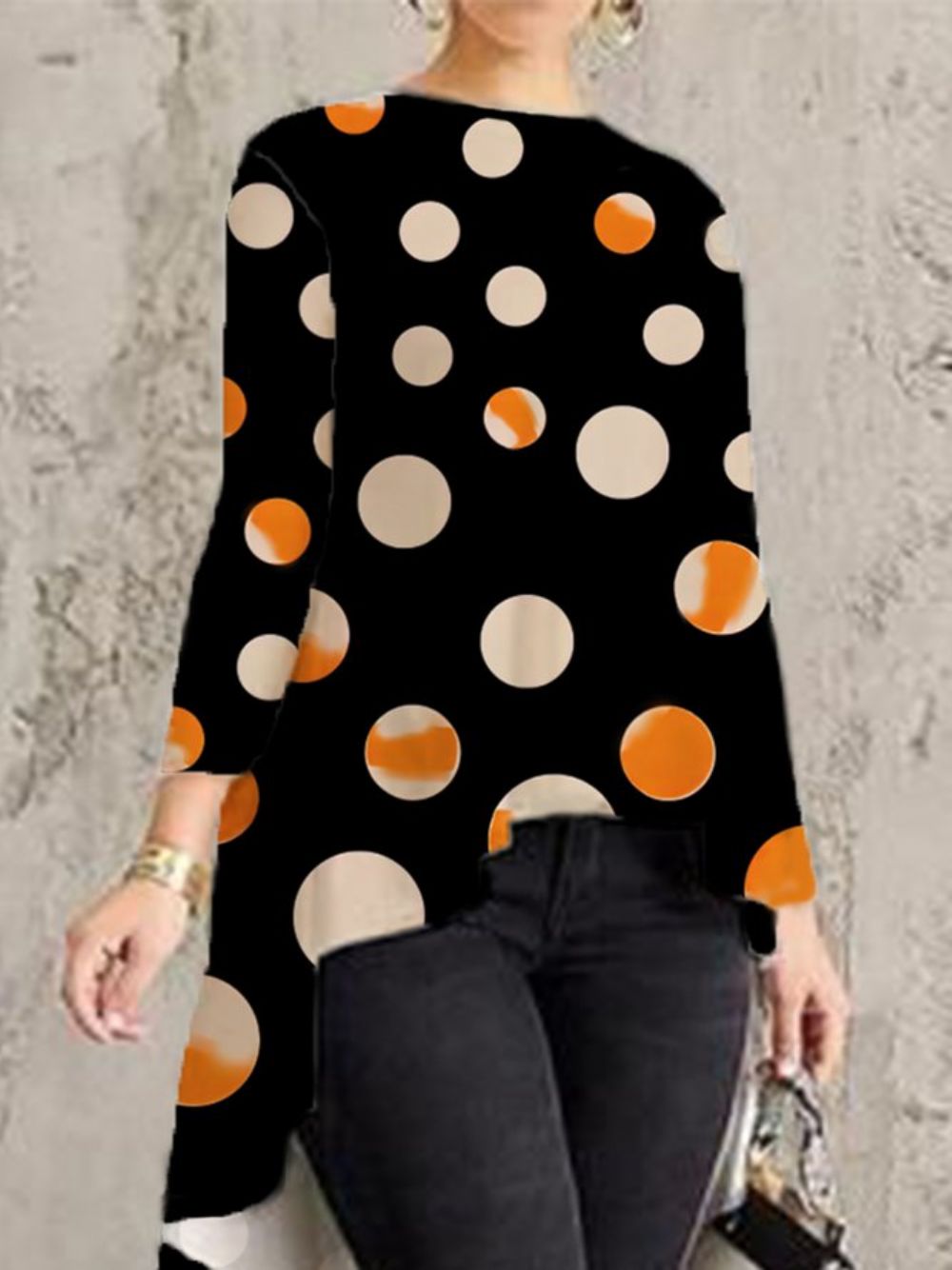 Urban Crew Neck Polka Dots Langärmlige Unregelmäßige Bluse