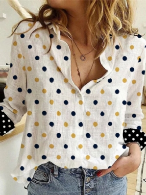 Vintage Hemdkragen Baumwolle Polka Dots Bluse