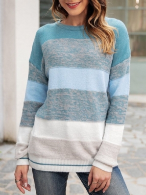 Blauer Lässiger Pullover Mit Rundhalsausschnitt