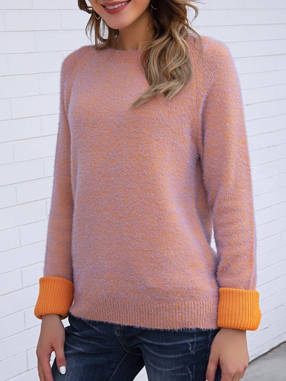 Lässiger Pullover Im Farbblock-Design In Orange